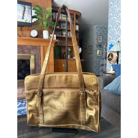 Vintage CARRYLAND Leather Scaled Bronze Shoulder Bag - Picture 1 of 10